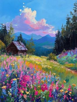 A small wooden house on the hillside